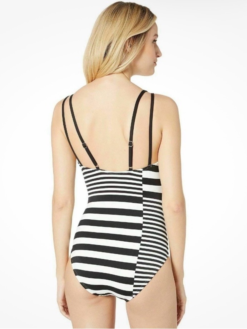 Michael Kors Women’s Black and White Striped One-Piece Swimsuit- Sz 6 - Picture 2 of 8
